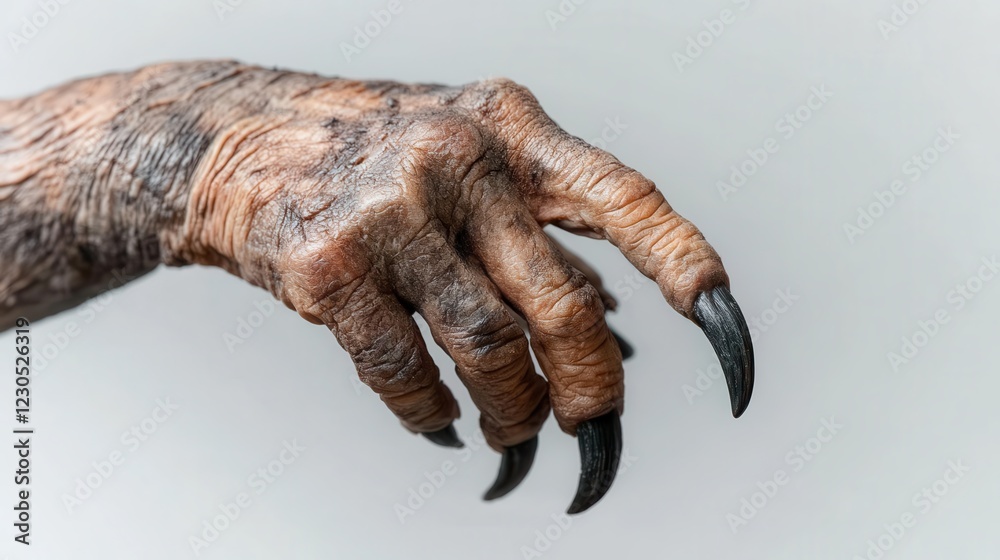 Obraz premium Close-up image of a hand featuring prominent claws, embodying strength and resilience. The rugged detail captures a striking representation of primal energy and emotion.