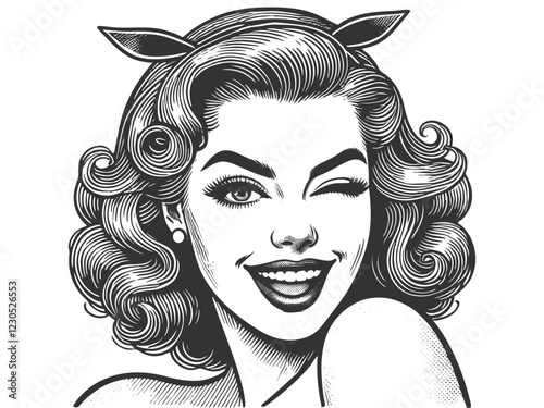 Playful Vintage Pin-Up Woman Winking vector