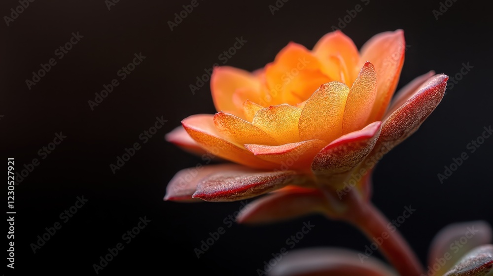 Fototapeta premium A stunning close-up of a succulent flower in bright orange shades, displaying rich textures that celebrate the unique beauty of desert flora against a soft focus background.