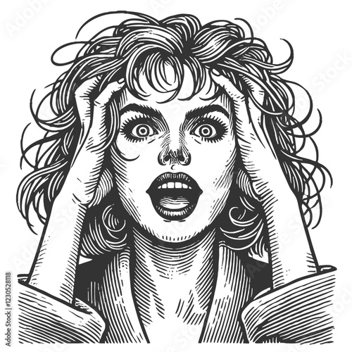 Shocked and Stressed Woman engraving vector