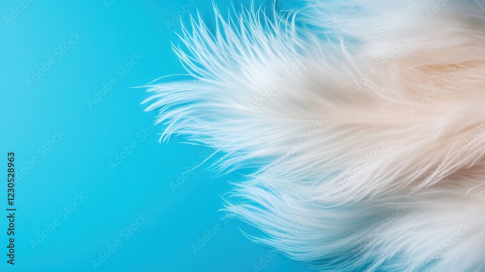 Obraz premium An engaging dynamic composition of fluffy white feathers suspended against a soothing blue background creates a feeling of lightness, beauty, and artistic inspiration in a soft palette.