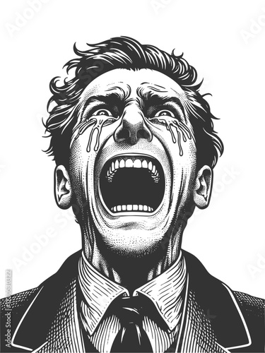 Dramatic Crying Man engraving vector illustration