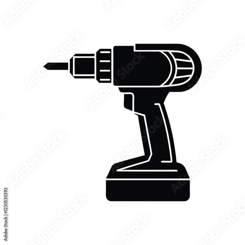 Silhouette Vector of a Drill Machine for Construction Work