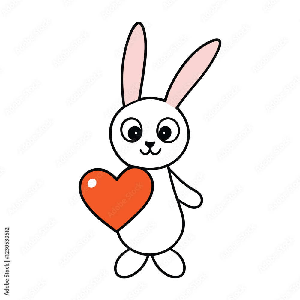 A cute Rabbit holding a heart vector art illustration A cute Rabbit holding a heart vector art illustration