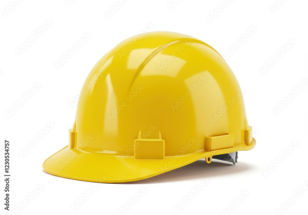 A bright yellow construction hard hat with a smooth and glossy finish isolated on a white background A bright yellow construction hard hat with a smooth and glossy finish isolated on a white background