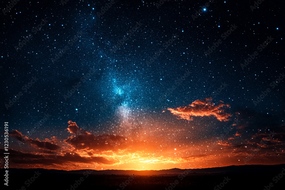 Sunset landscape with a starry night sky above Sunset landscape with a starry night sky above
