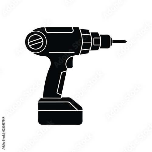 Cordless Drill Silhouette Vector Illustration for Power Tools and Hardware Icons