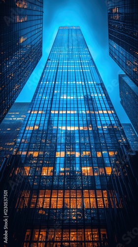 Wallpaper Mural Dramatic Low Angle View of Skyscraper Architecture at Night Torontodigital.ca