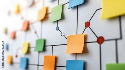 Colorful Sticky Notes Mind Map on Whiteboard Planning Strategy
