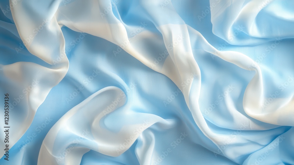 Obraz premium A stunning light blue silk fabric that flows gracefully, evoking a sense of elegance and tranquility, suitable for fashion or home decor.