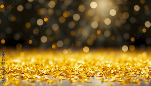 Wallpaper Mural Golden confetti on the floor with sparkling light bokeh background. Celebration and party concept , with white tonespng Torontodigital.ca