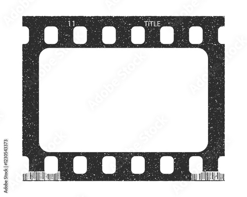 Single film strip frame template with empty slot, vintage cinema reel with grunge grainy texture. Modern retro vector illustration isolated on transparent background