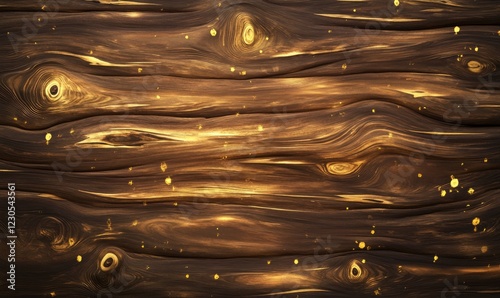 A wooden surface with gold spots on it photo