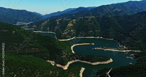 Beautiful Landscape River Meandre On Hot Summer Day Vacation Spot Rhodope Mountains photo