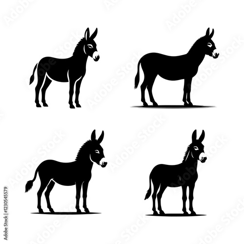 Standing Donkey Silhouette Vector Set – Farm Animal Illustration for Rural and Agricultural Designs