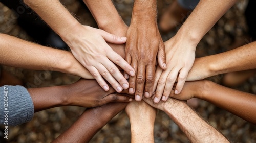 Diverse Hands Joining Together in Unity and Collaboration