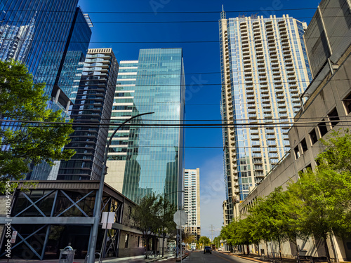 Modern and beautiful architecture of buildings. City of Austin, State of Texas, United States. 03-15-2024