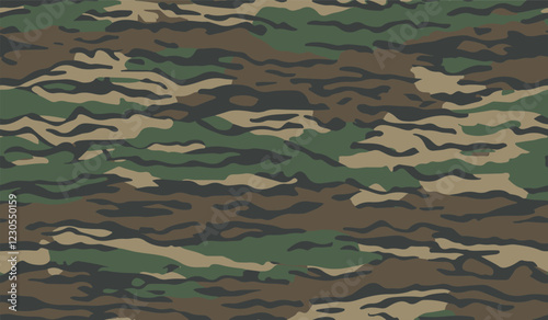 Military Camouflage Textile Seamless: USA, 1964-1975, Tiger Stripe Uniform - South Vietnam - Vector Illustration with Pattern in Swatches Panel