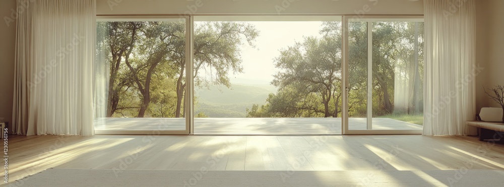 Fototapeta premium Serene Minimalist Interior with Panoramic View