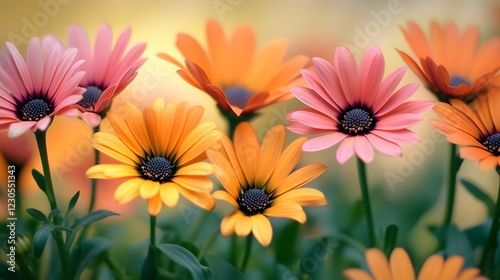 Vibrant Orange and Pink Osteospermum Flowers Closeup