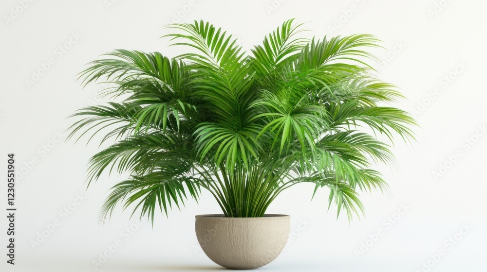 Obraz premium Lush potted palm plant on white background; home decor