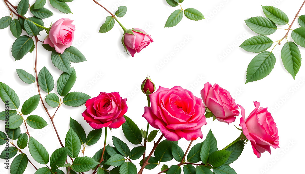 rose flowers and leaves on white background , with white tonespng rose flowers and leaves on white background , with white tonespng