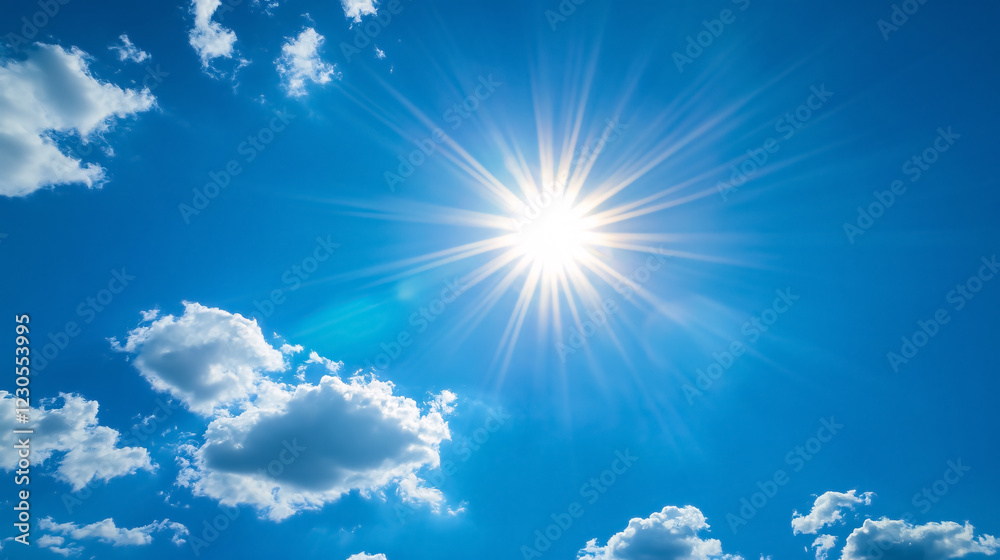 Bright sun shining in a clear blue sky with space for text. Bright sun shining in a clear blue sky with space for text.