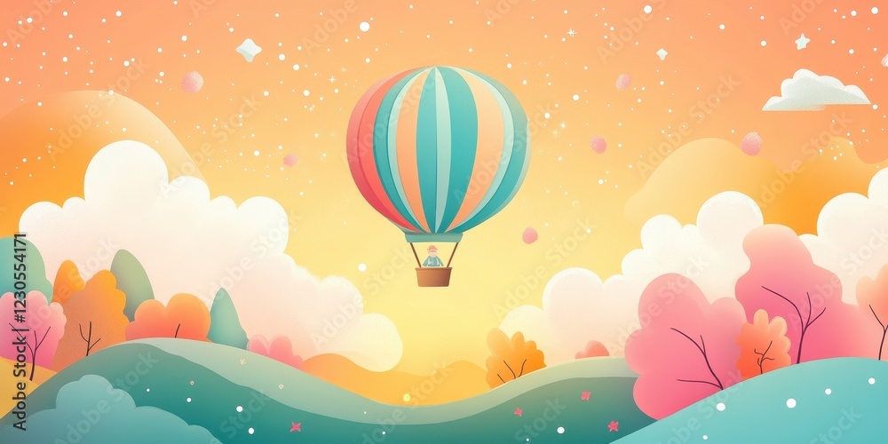 Child Soaring In Hot Air Balloon Over Autumn Landscape
