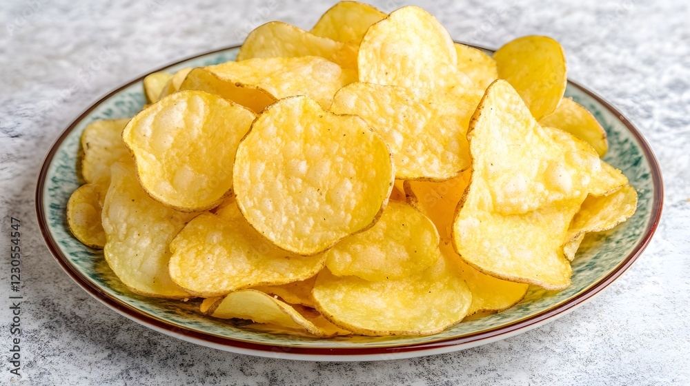 Crispy Potato Chips in Bowl Delicious Snack Food Crispy Potato Chips in Bowl Delicious Snack Food