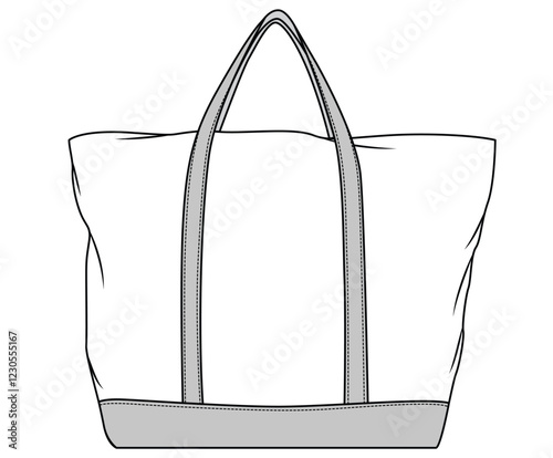 tote bag flat sketch vector illustration technical cad drawing template	
