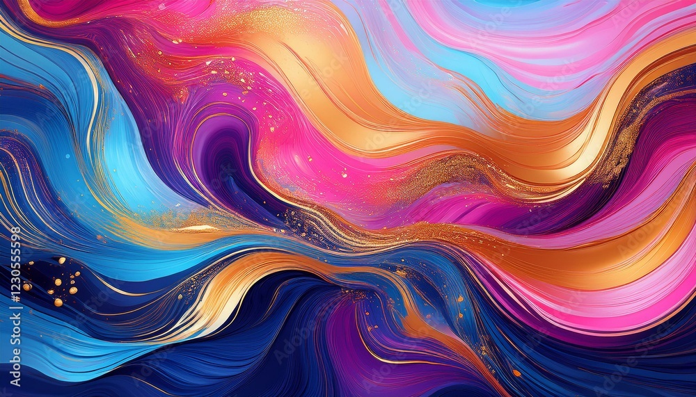 Obraz premium colorful abstract illustration featuring vibrant waves and shimmering gold accents in a stunning display of creativity