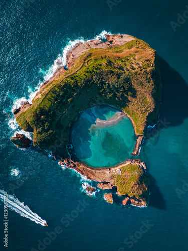 Aerial View of Ilhéu de Vila Franca do Campo in the Azores, Portugal