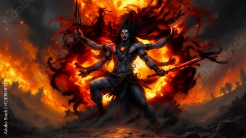 Fiery Avatar of Lord Shiva: Digital Art