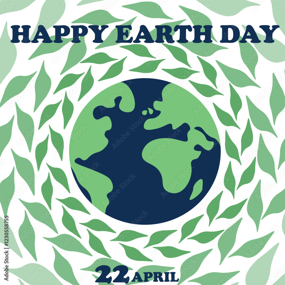 Fototapeta premium Happy Earth Day vector card in blue and green color