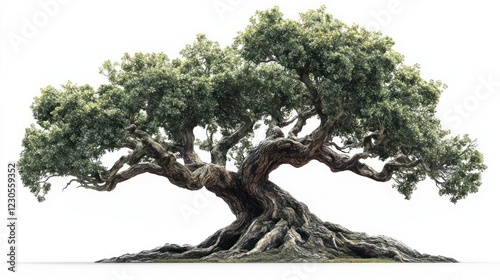 Ancient olive tree, isolated, white background, nature, longevity