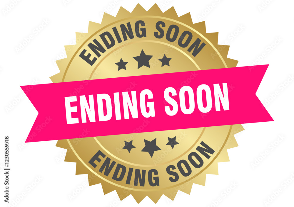 ending soon. ending soon round pink and gold label isolated on transparent background ending soon. ending soon round pink and gold label isolated on transparent background