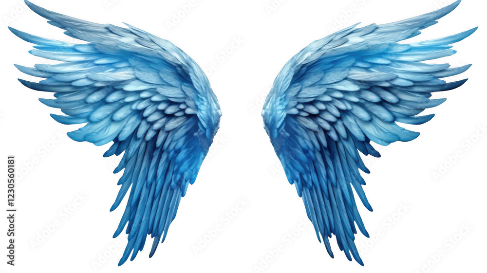 Fototapeta premium Blue angel wings, isolated on transparent background.