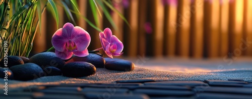 Elegant orchids accentuate a tranquil setting.