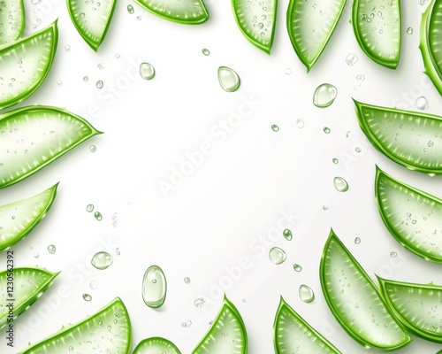 Fresh aloe vera leaves with water droplets.