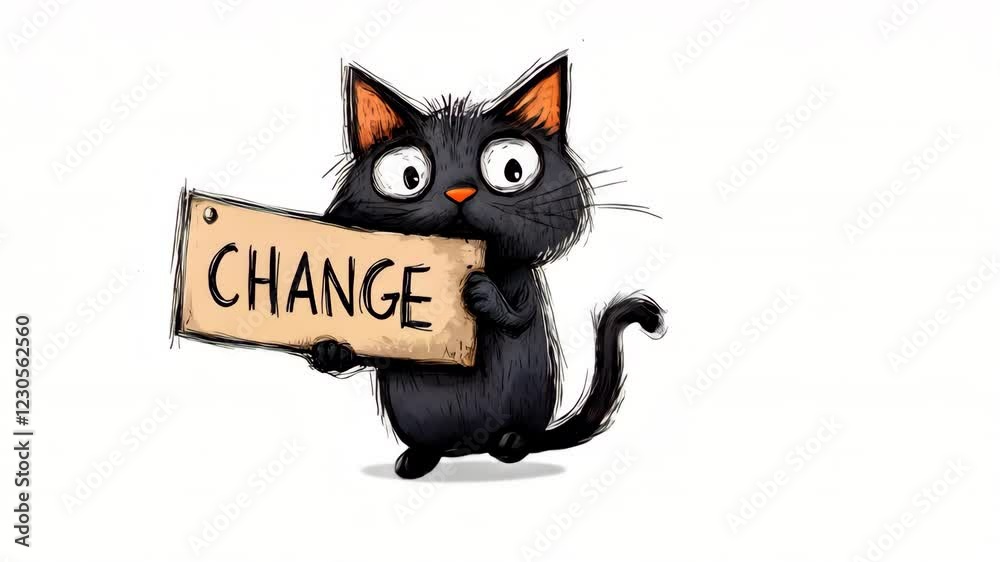 Time for change. Funny stickman cat drawing Time for change. Funny stickman cat drawing