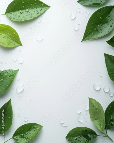 Fresh green leaves with water droplets.