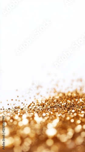 Glittering gold particles on a white background.