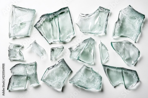 Broken Glass Pieces on White Background