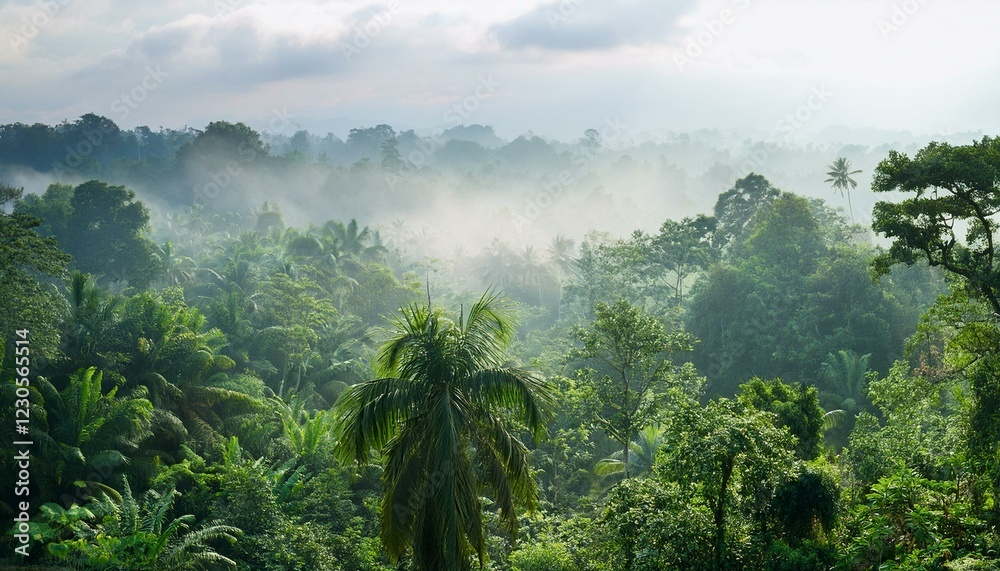 lush green jungle landscape with distant haze and serenity vibes lush green jungle landscape with distant haze and serenity vibes