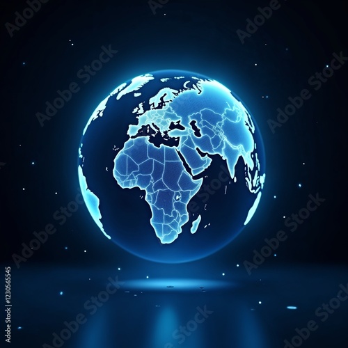 Glowing Digital Blue Earth with Futuristic Network on Dark Background