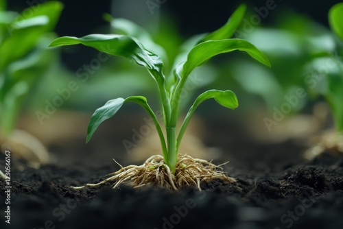 Young Corn Plant in Soil