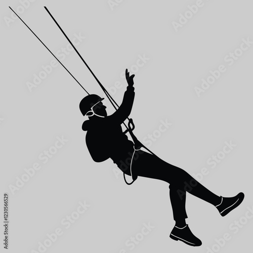 a person on a zipline. silhouette vector design art and illustration