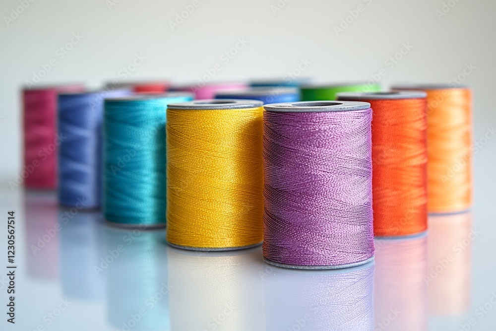 Vibrant Collection of Colorful Sewing Thread Spools, Close-Up Vibrant Collection of Colorful Sewing Thread Spools, Close-Up