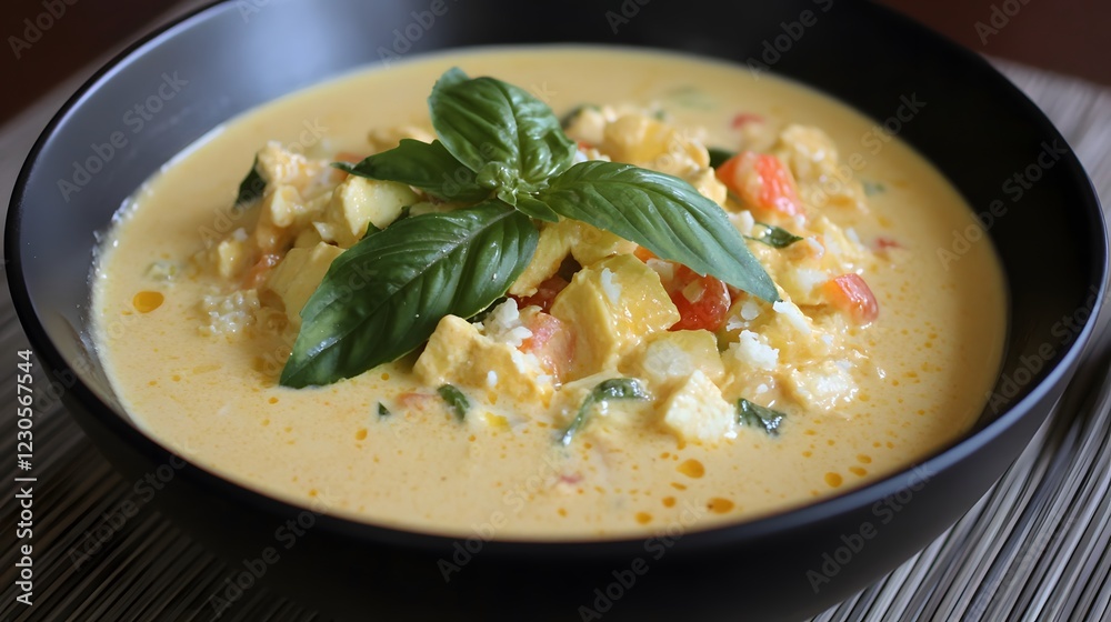 Creamy Coconut Curry Soup with Tofu and Basil Creamy Coconut Curry Soup with Tofu and Basil