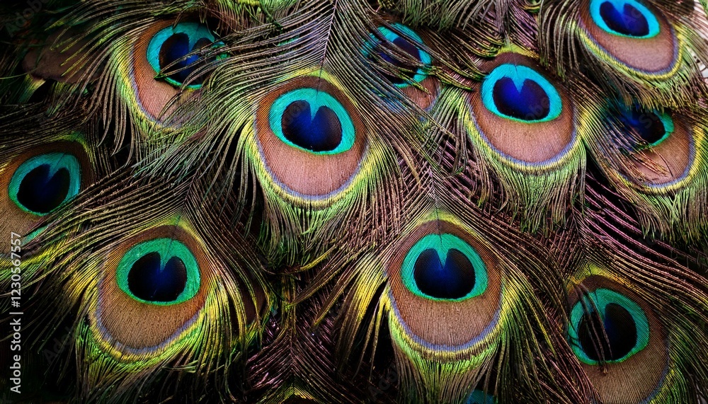 Fototapeta premium colorful peacock feathers texture background closeup wallpaper